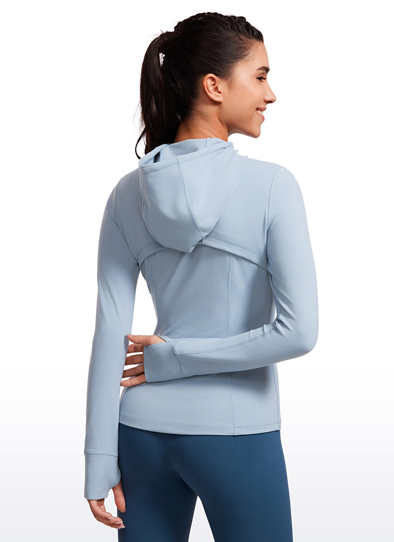 CRZ YOGA Sweat à Capuche Zippé Coupe Slim avec Poches Butterluxe Femme Cambric Blue