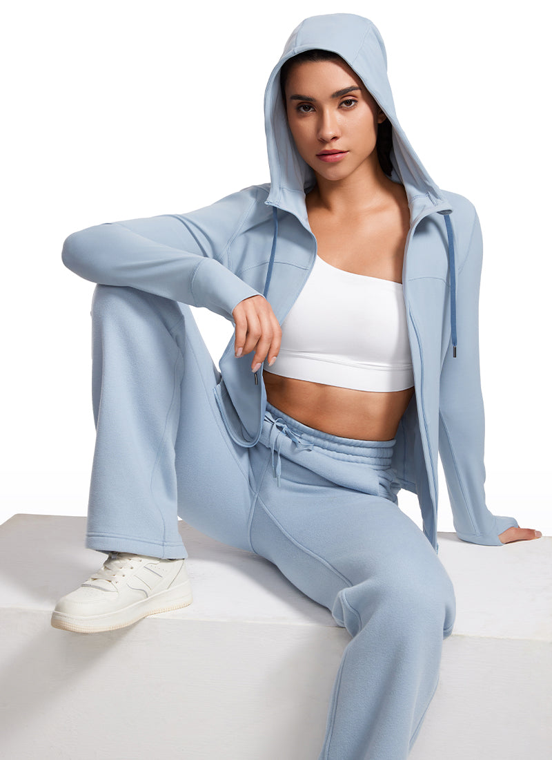 CRZ YOGA Sweat à Capuche Zippé Coupe Slim avec Poches Butterluxe Femme Cambric Blue