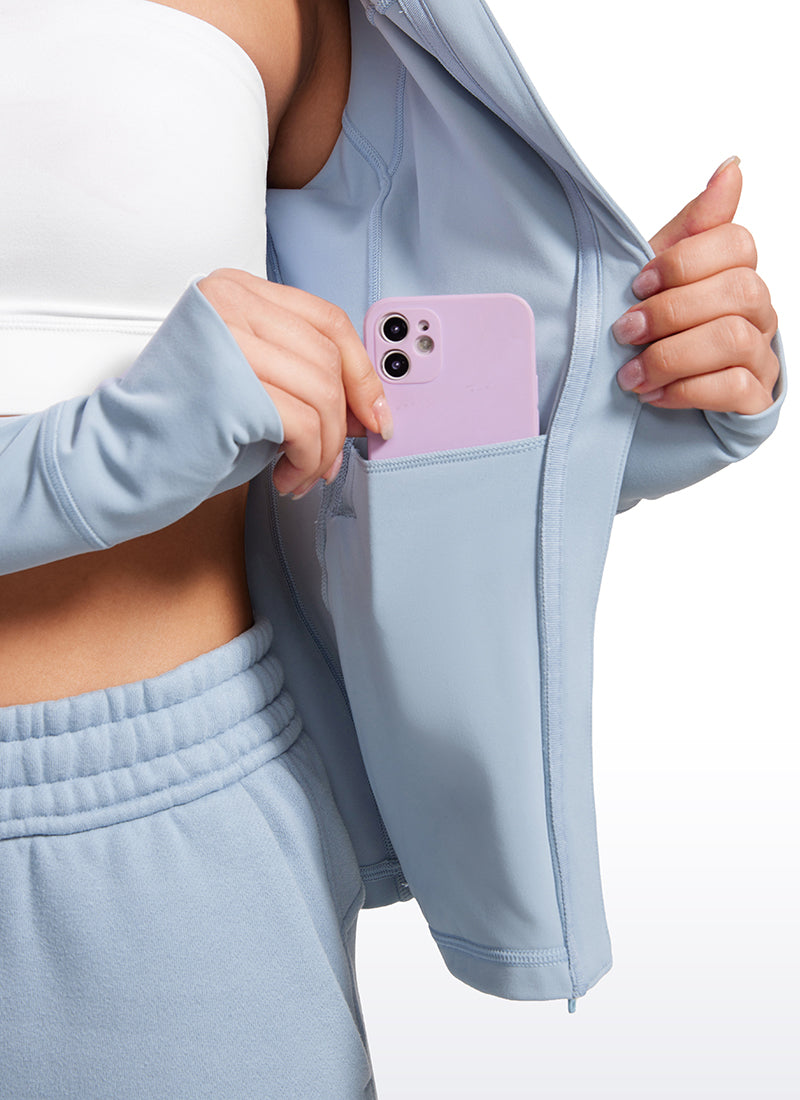 CRZ YOGA Sweat à Capuche Zippé Coupe Slim avec Poches Butterluxe Femme Cambric Blue