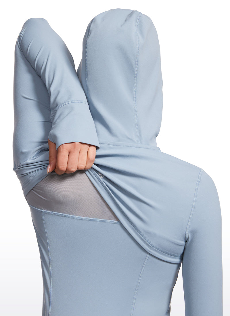 CRZ YOGA Sweat à Capuche Zippé Coupe Slim avec Poches Butterluxe Femme Cambric Blue