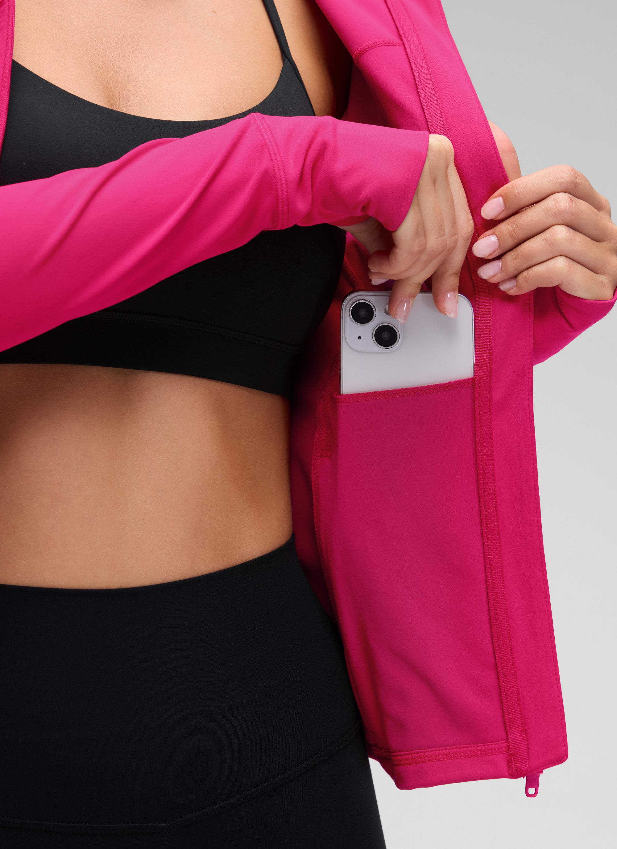 CRZ YOGA Sweat à Capuche Zippé Coupe Slim avec Poches Butterluxe Femme Granita Pink
