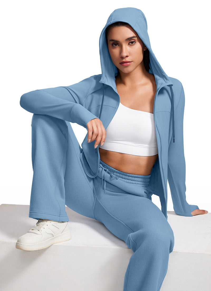 CRZ YOGA Damen- Butterluxe , Slim Fit, mit Taschen, Oberbekleidung, Kapuzenpullover mit durchgehendem Reißverschluss, Universe Blue