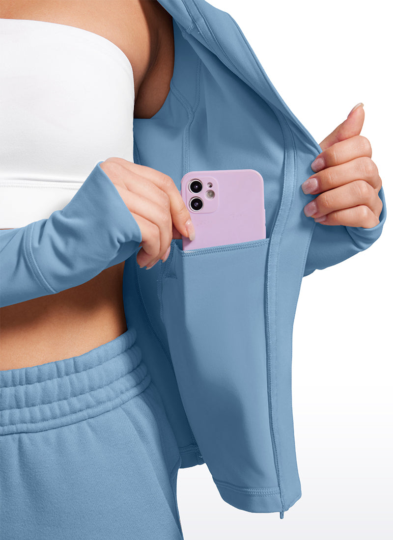 CRZ YOGA Damen- Butterluxe , Slim Fit, mit Taschen, Oberbekleidung, Kapuzenpullover mit durchgehendem Reißverschluss, Universe Blue