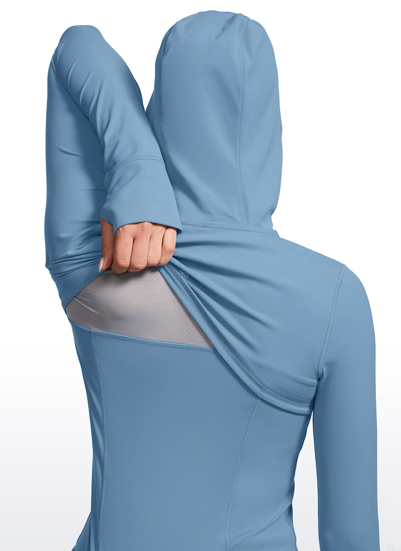 CRZ YOGA Damen- Butterluxe , Slim Fit, mit Taschen, Oberbekleidung, Kapuzenpullover mit durchgehendem Reißverschluss, Universe Blue