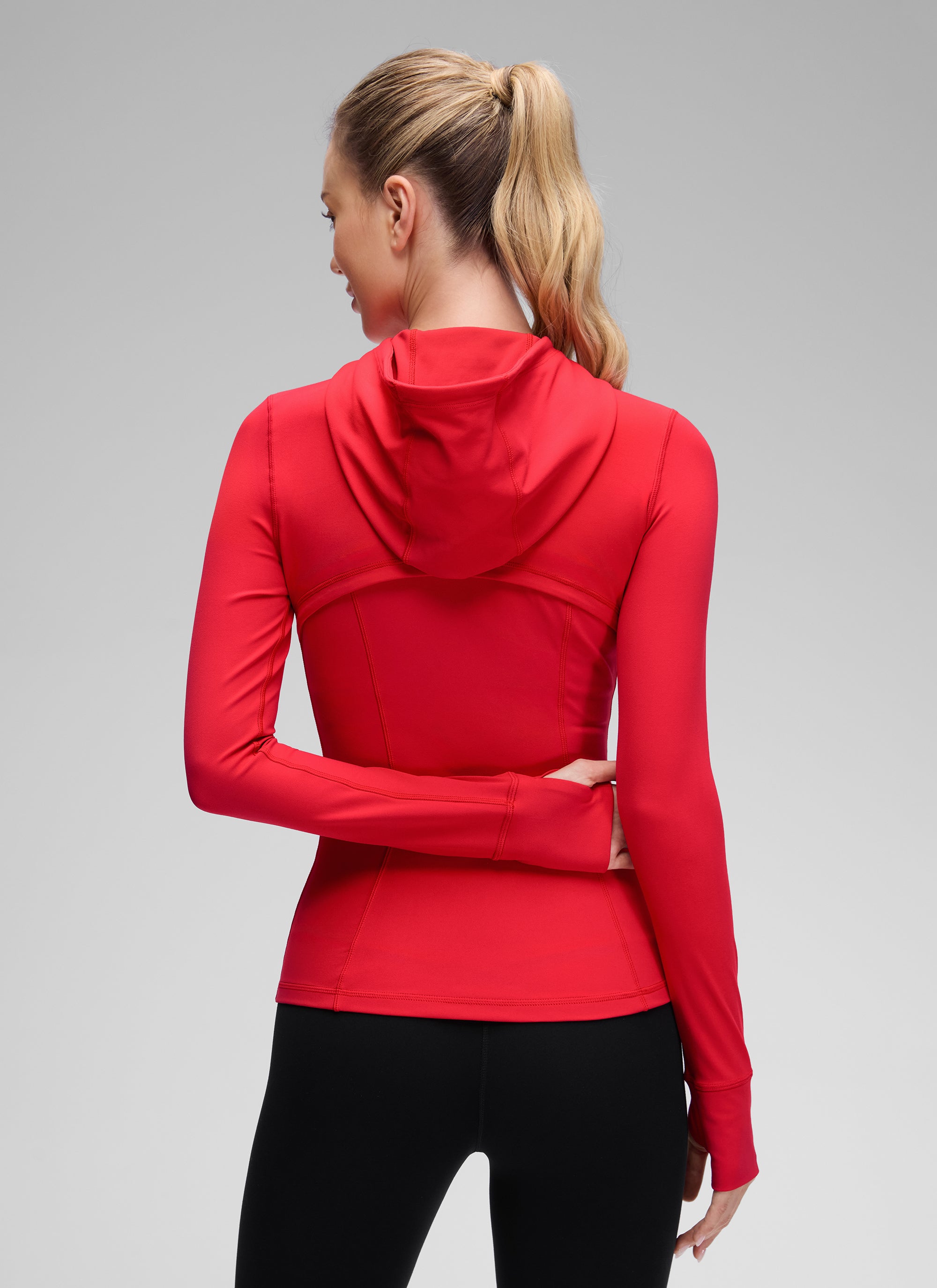 CRZ YOGA Damen- Butterluxe , Slim Fit, mit Taschen, Oberbekleidung, Kapuzenpullover mit durchgehendem Reißverschluss, Aurora Red