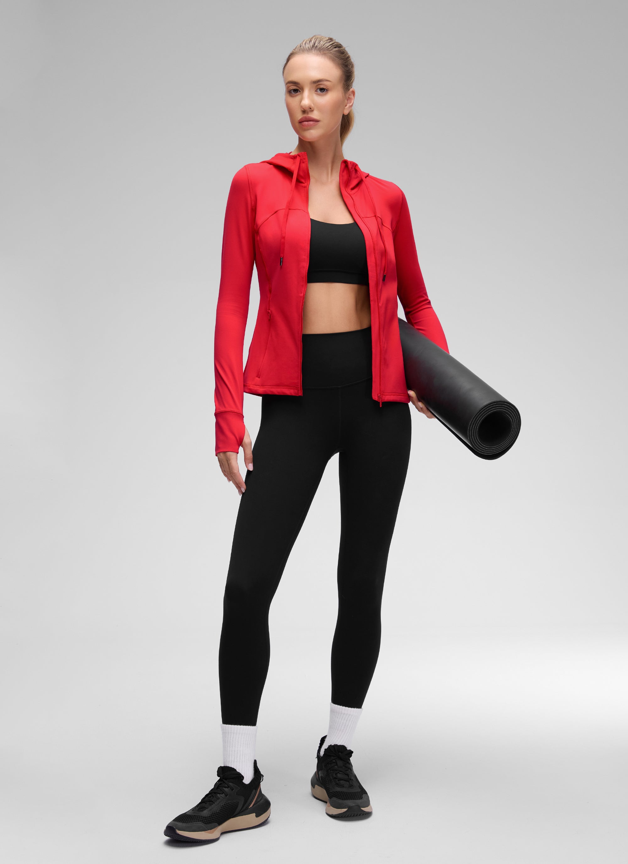 CRZ YOGA Damen- Butterluxe , Slim Fit, mit Taschen, Oberbekleidung, Kapuzenpullover mit durchgehendem Reißverschluss, Aurora Red