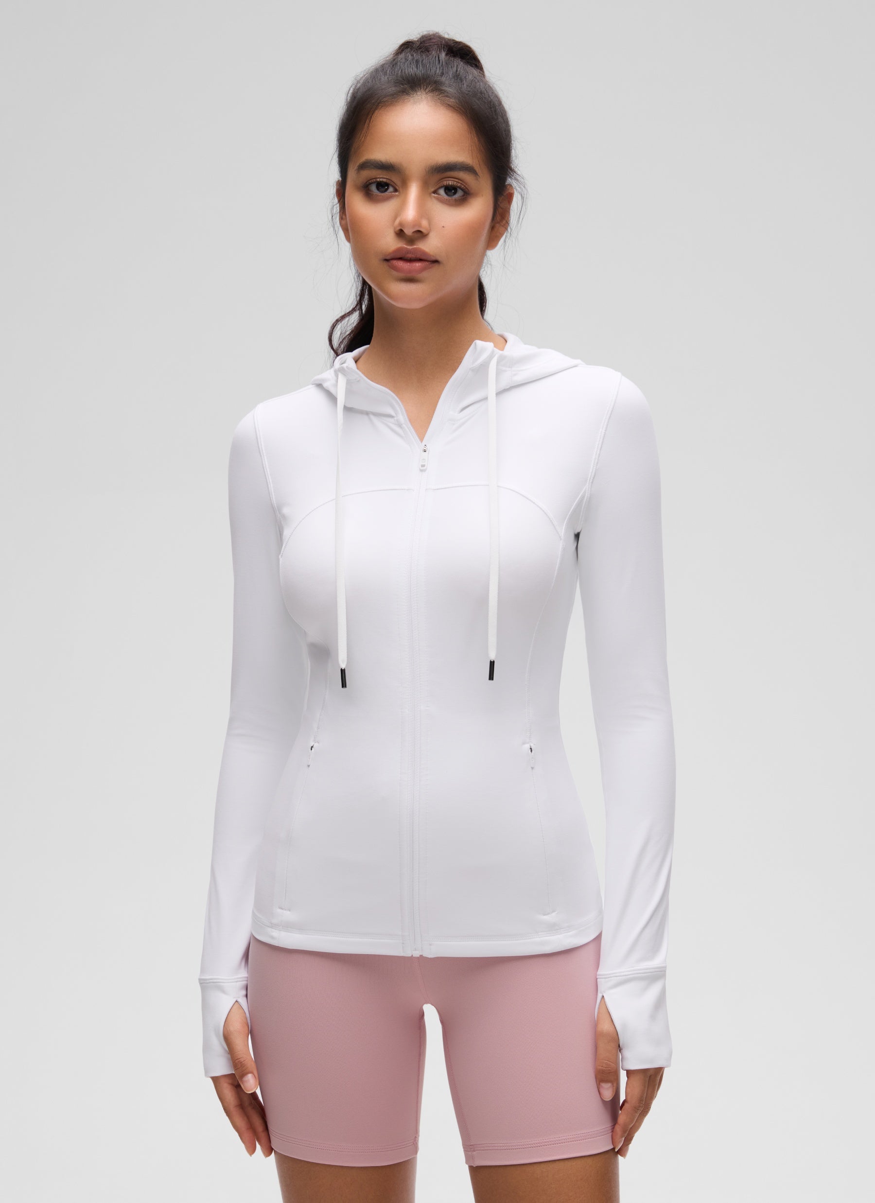 CRZ YOGA Damen- Butterluxe , Slim Fit, mit Taschen, Oberbekleidung, Kapuzenpullover mit durchgehendem Reißverschluss, Weiß