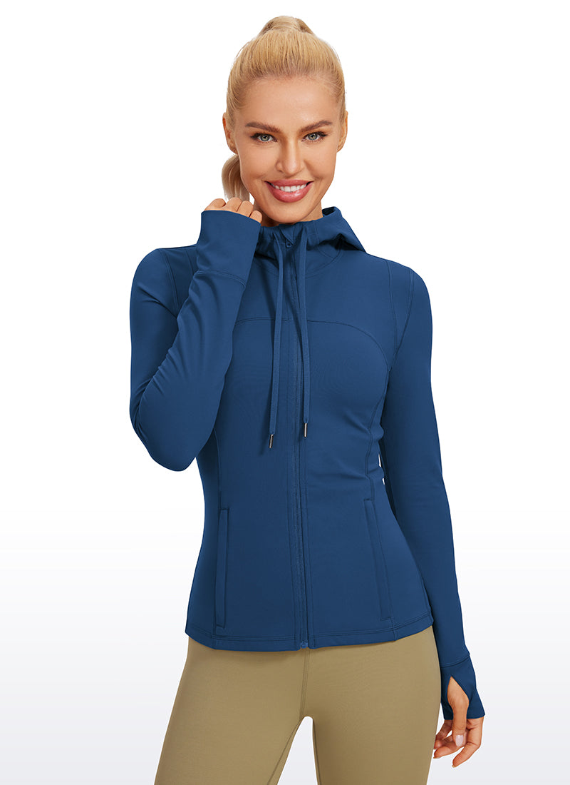 CRZ YOGA Sweat à Capuche Zippé Coupe Slim avec Poches Butterluxe Femme French Navy