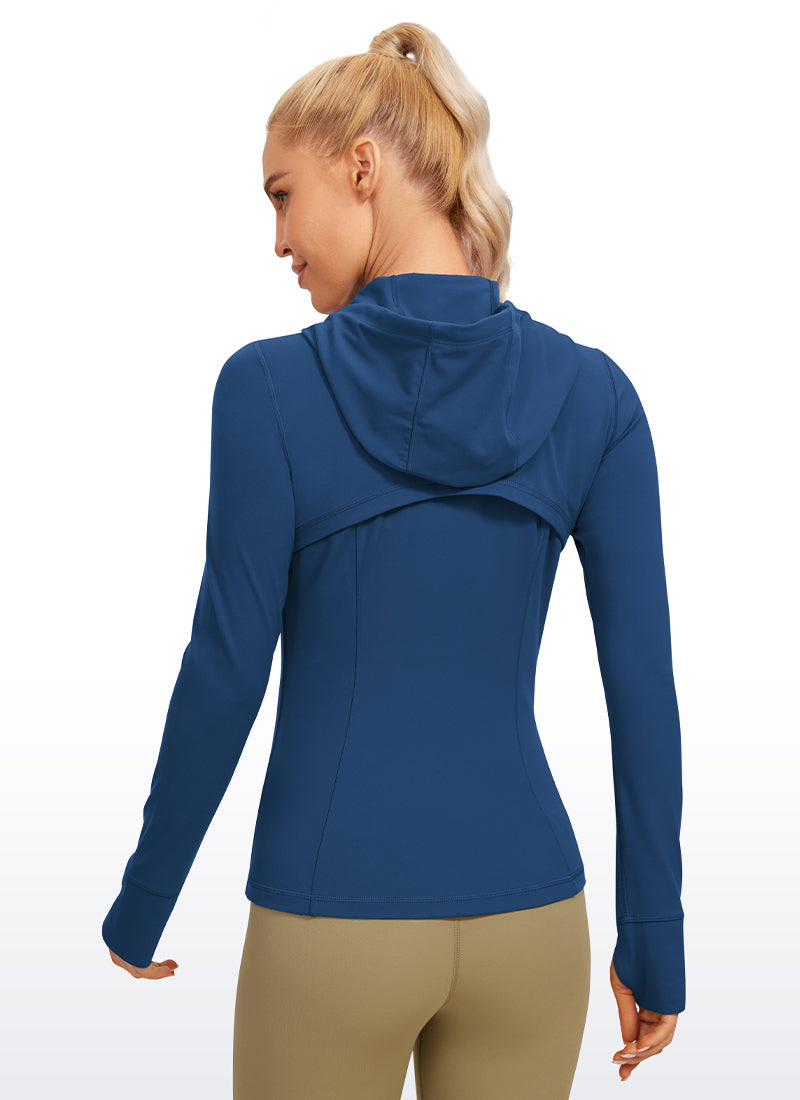 CRZ YOGA Sweat à Capuche Zippé Coupe Slim avec Poches Butterluxe Femme French Navy