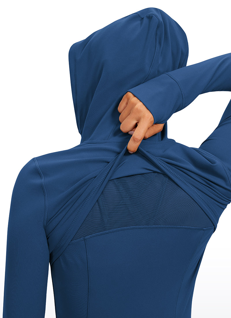 CRZ YOGA Sweat à Capuche Zippé Coupe Slim avec Poches Butterluxe Femme French Navy