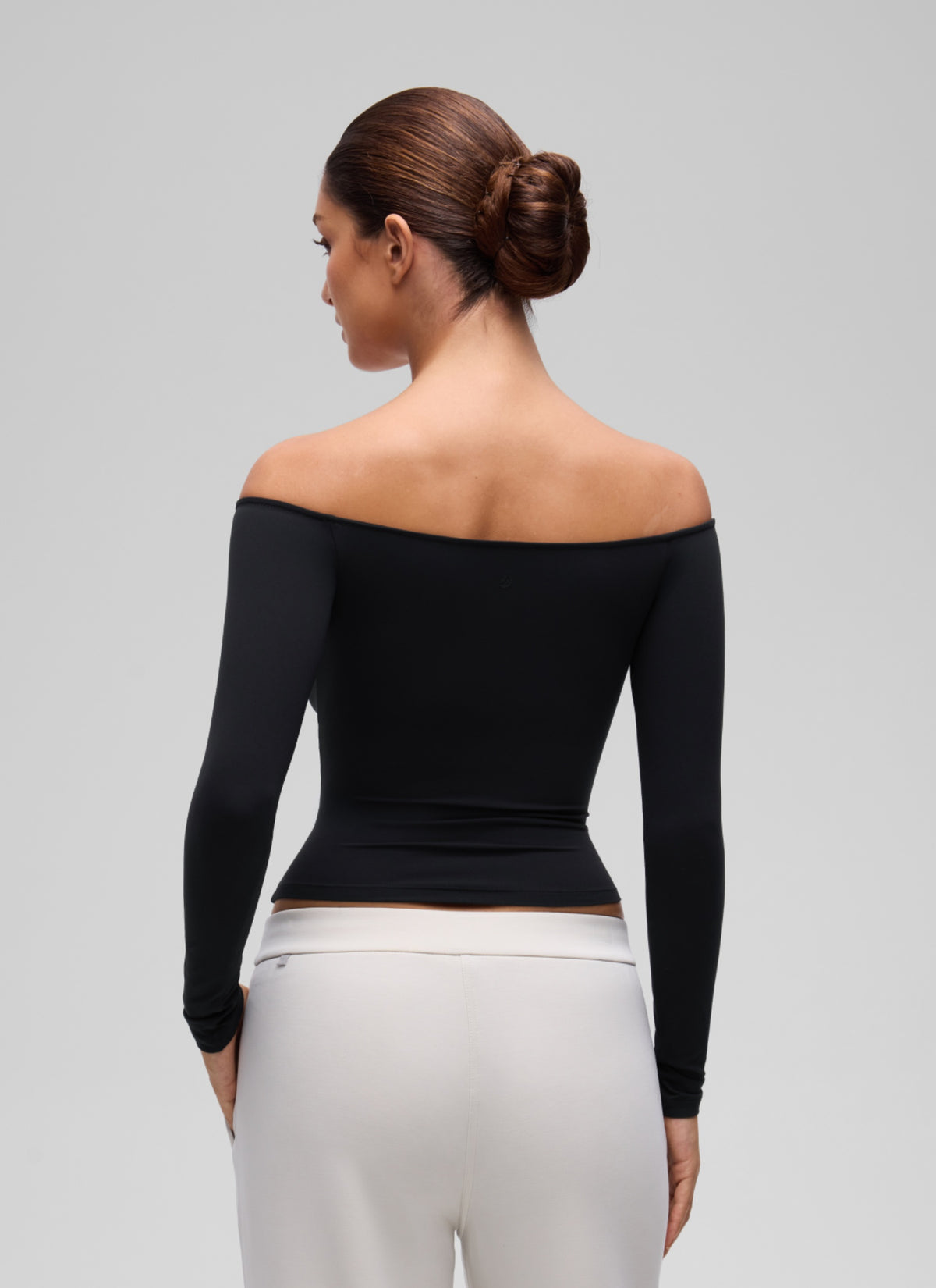 CRZ YOGA Women's Casual Softembrace Off Shoulder Tight Fit Long Sleeve Black @model_info:I