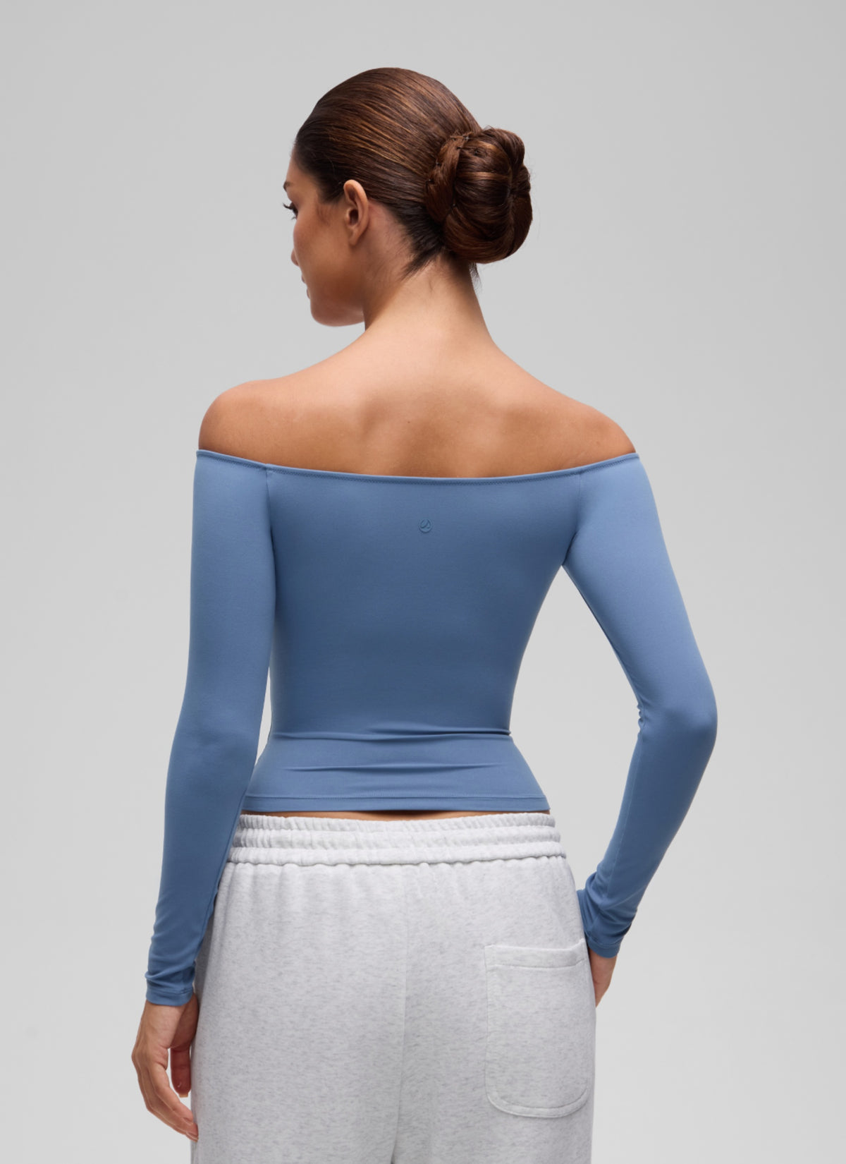 CRZ YOGA Women's Casual Softembrace Off Shoulder Tight Fit Long Sleeve Oasis Blue @model_info:I