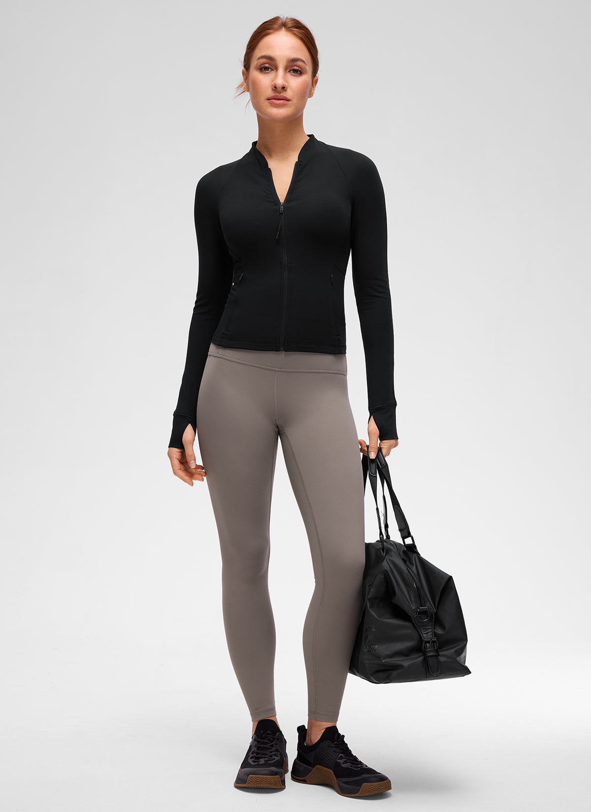 Chaqueta Butterluxe casual con cuello en V, largo hasta la cintura y bolsillos para mujer CRZ YOGA, Negro