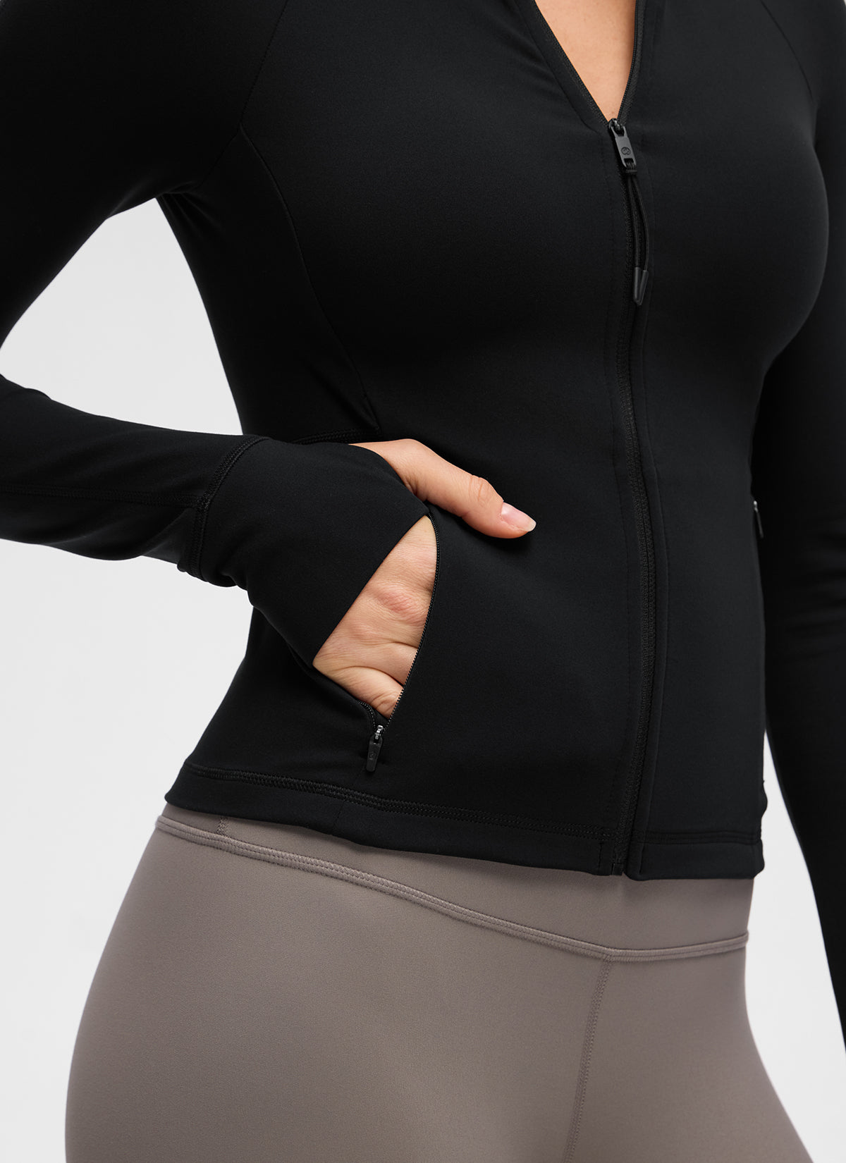 Chaqueta Butterluxe casual con cuello en V, largo hasta la cintura y bolsillos para mujer CRZ YOGA, Negro