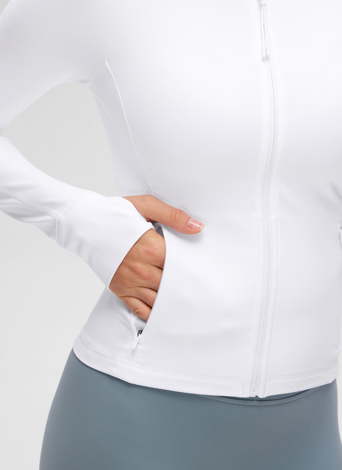 Chaqueta Butterluxe casual con cuello en V, largo hasta la cintura y bolsillos para mujer CRZ YOGA, Blanco