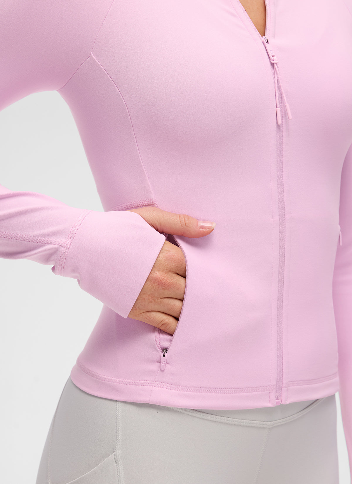 Chaqueta Butterluxe casual con cuello en V, largo hasta la cintura y bolsillos para mujer CRZ YOGA, Rosa Vita