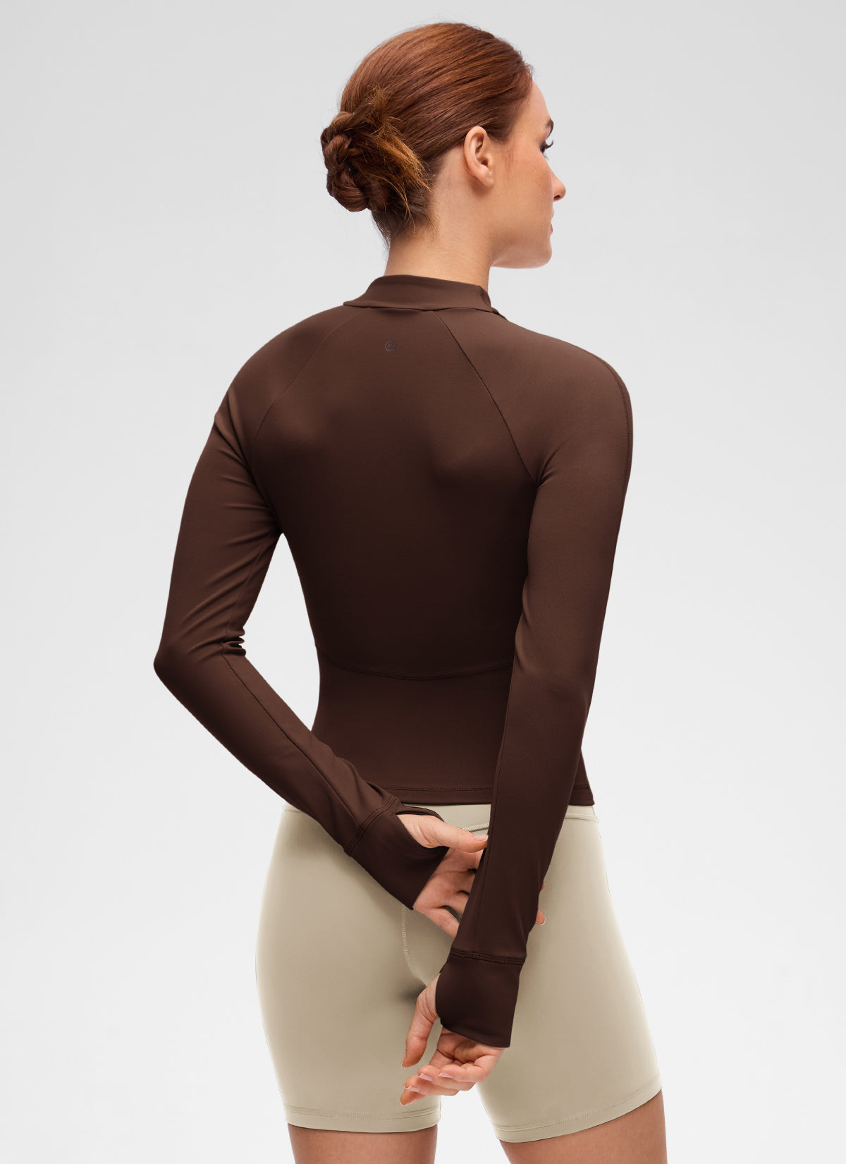Chaqueta Butterluxe casual con cuello en V, largo hasta la cintura y bolsillos para mujer CRZ YOGA, Marrón Lava