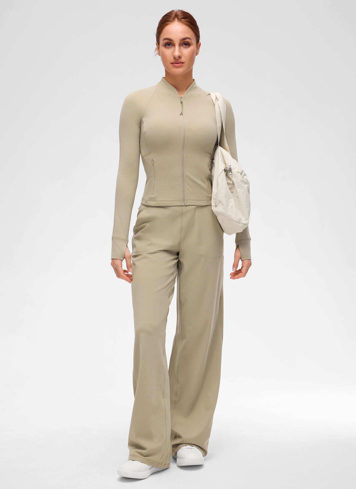 Chaqueta casual de mujer CRZ YOGA Butterluxe con cuello en V, largo hasta la cintura y bolsillos, Roble