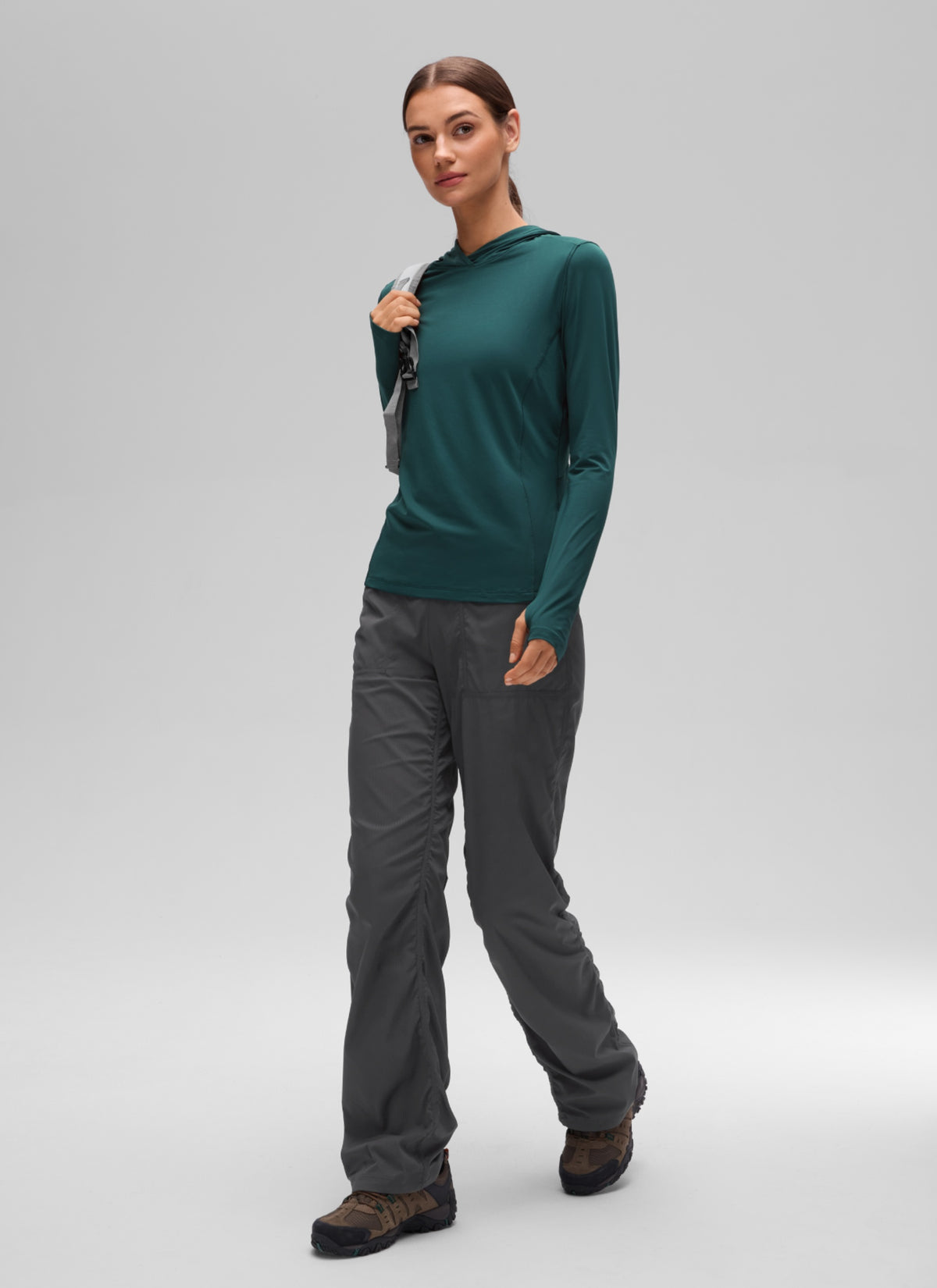 CRZ YOGA Women's UPF 50+ Long Sleeve Sun Hoodie Forest Green @model_info:G