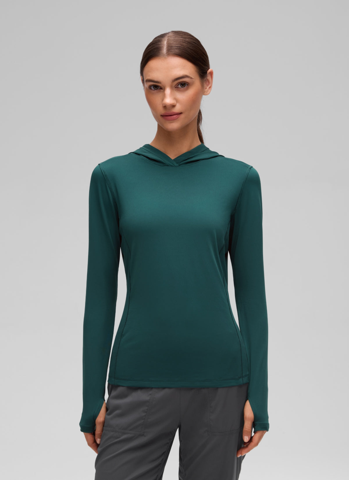 CRZ YOGA Women's UPF 50+ Long Sleeve Sun Hoodie Forest Green @model_info:G