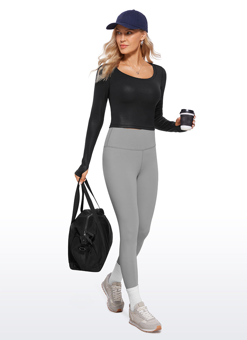 CRZ YOGA Haut de yoga à manches longues Butterluxe pour femme Noir Classic Leather