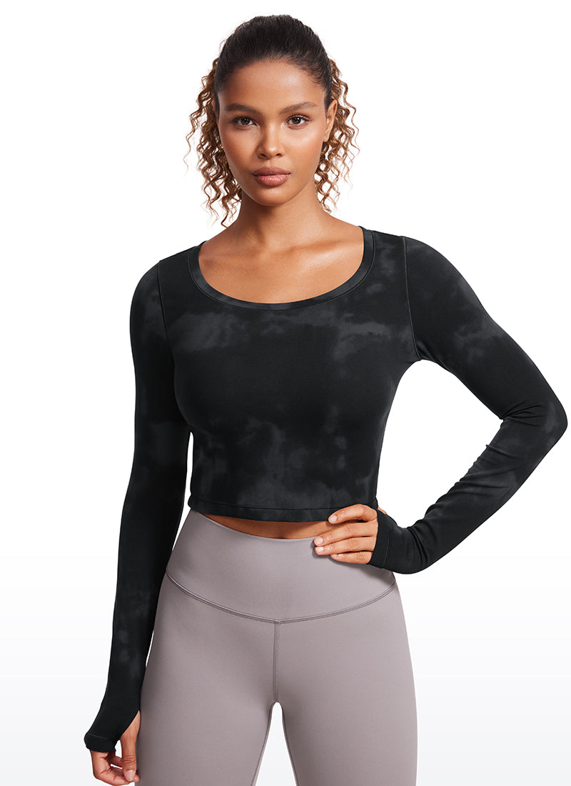 CRZ YOGA Haut de yoga à manches longues Butterluxe pour femme Fleurs Tie Dye Noir