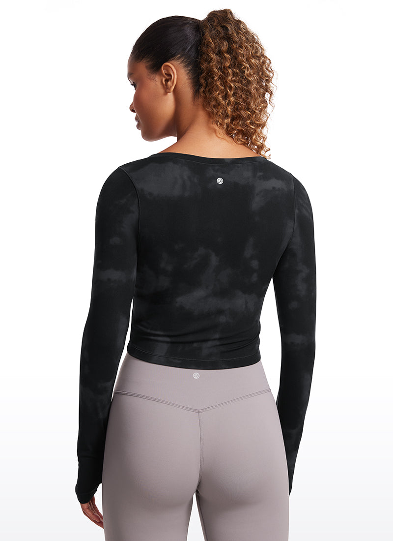 CRZ YOGA Haut de yoga à manches longues Butterluxe pour femme Fleurs Tie Dye Noir