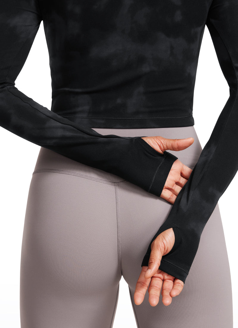 CRZ YOGA Haut de yoga à manches longues Butterluxe pour femme Fleurs Tie Dye Noir