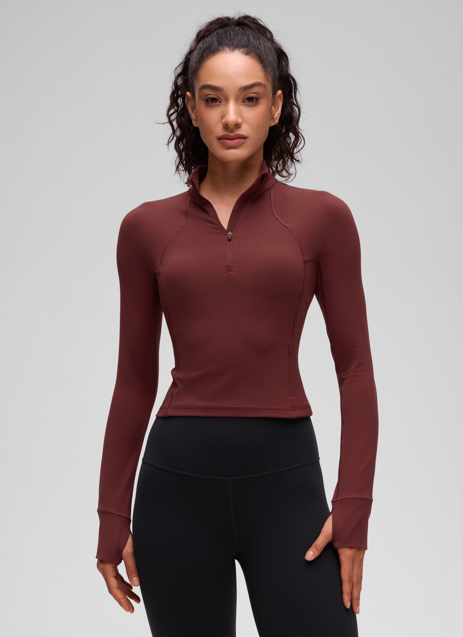 CRZ YOGA Women's Yoga Slim Fit Tops Butterluxe Half-Zip Long Sleeve Noctilucence Red