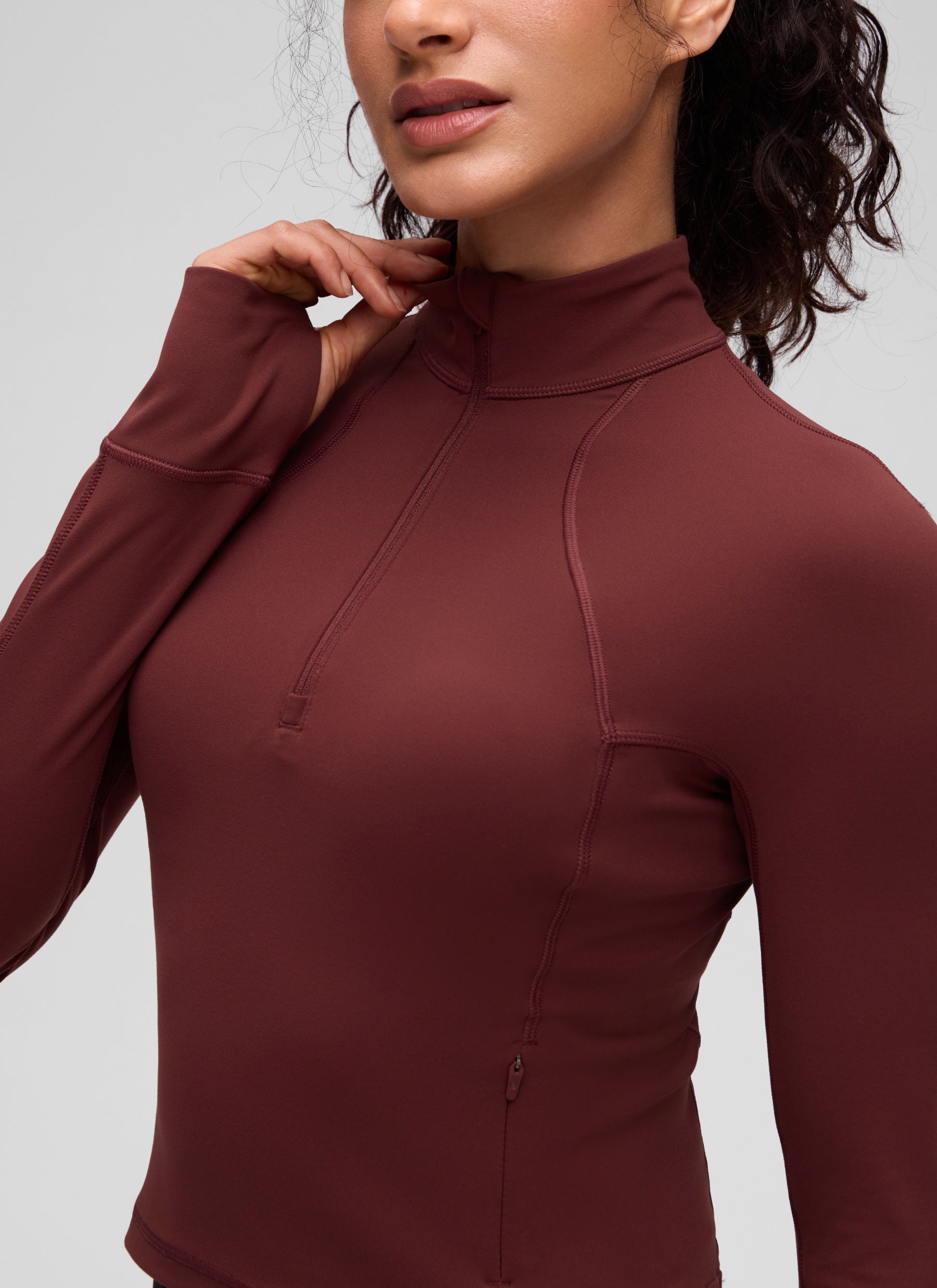 CRZ YOGA Women's Yoga Slim Fit Tops Butterluxe Half-Zip Long Sleeve Noctilucence Red