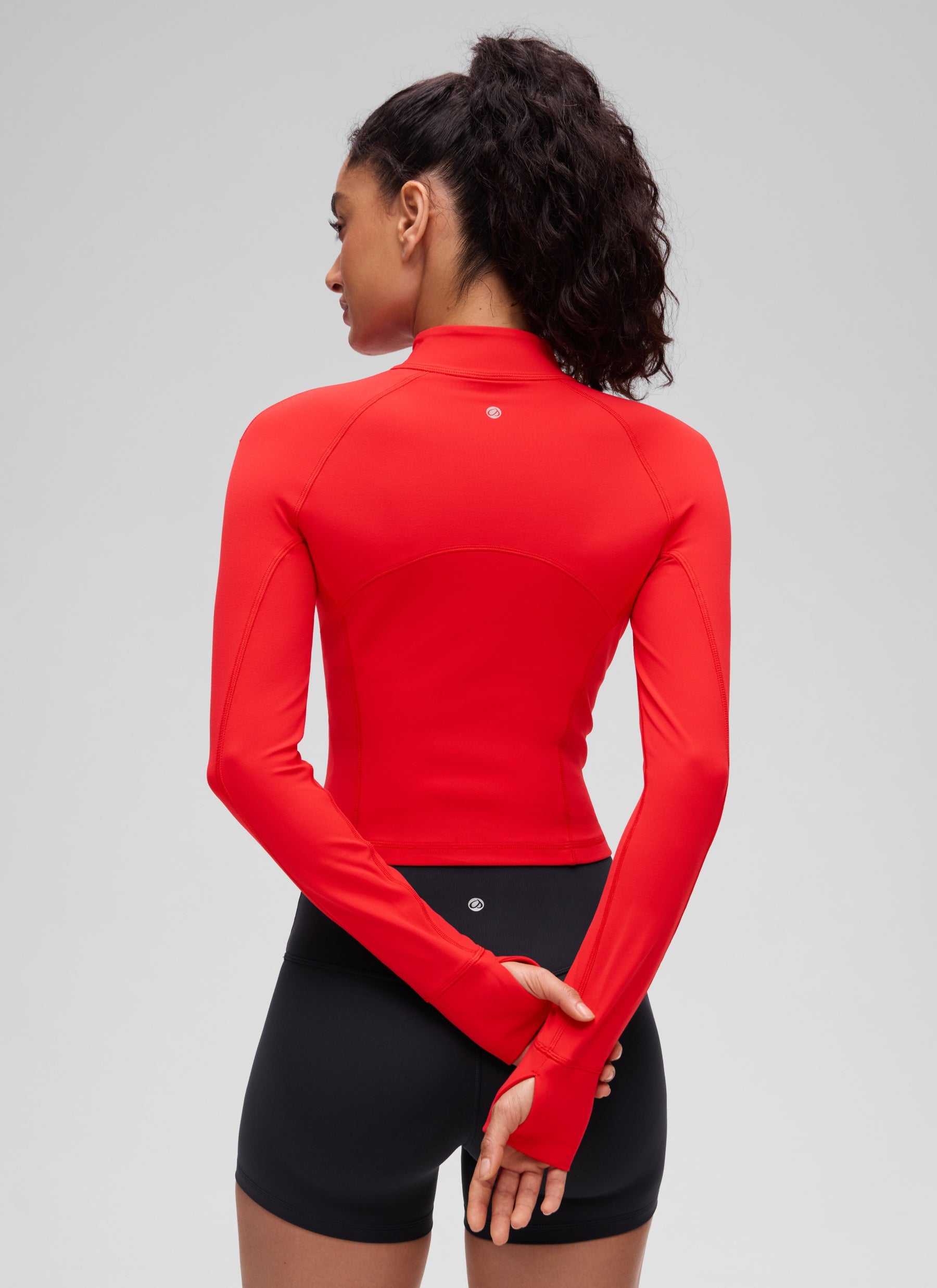CRZ YOGA Tops de yoga de corte ceñido de manga larga con media cremallera Butterluxe para mujer Rojo intenso