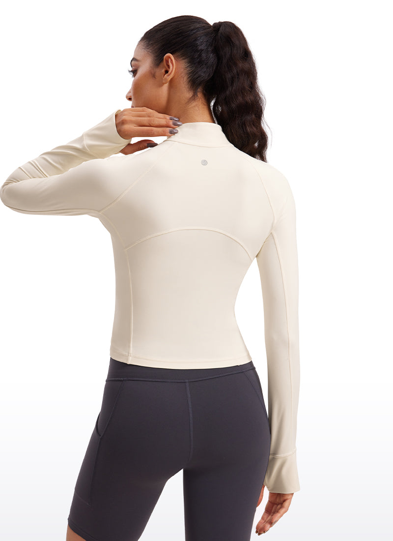 Haut de yoga coupe slim CRZ YOGA Butterluxe à demi-zip et manches longues Blanc Abricot