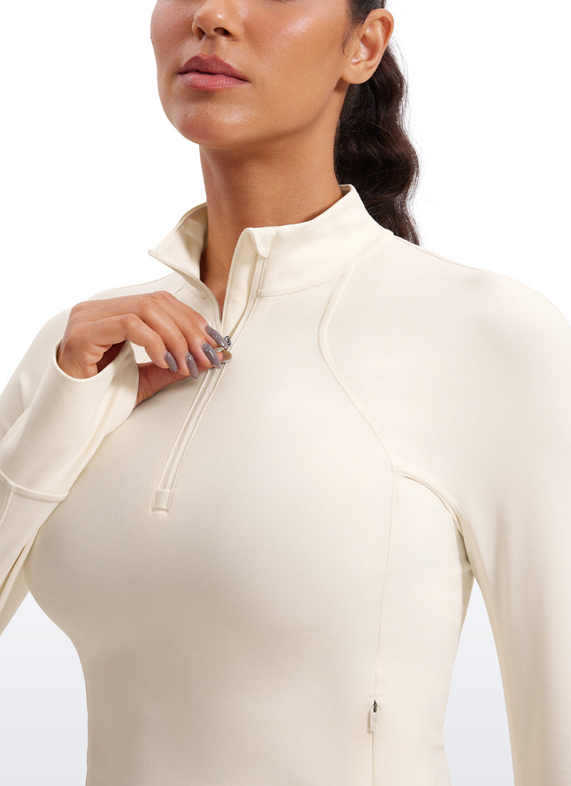 Haut de yoga coupe slim CRZ YOGA Butterluxe à demi-zip et manches longues Blanc Abricot