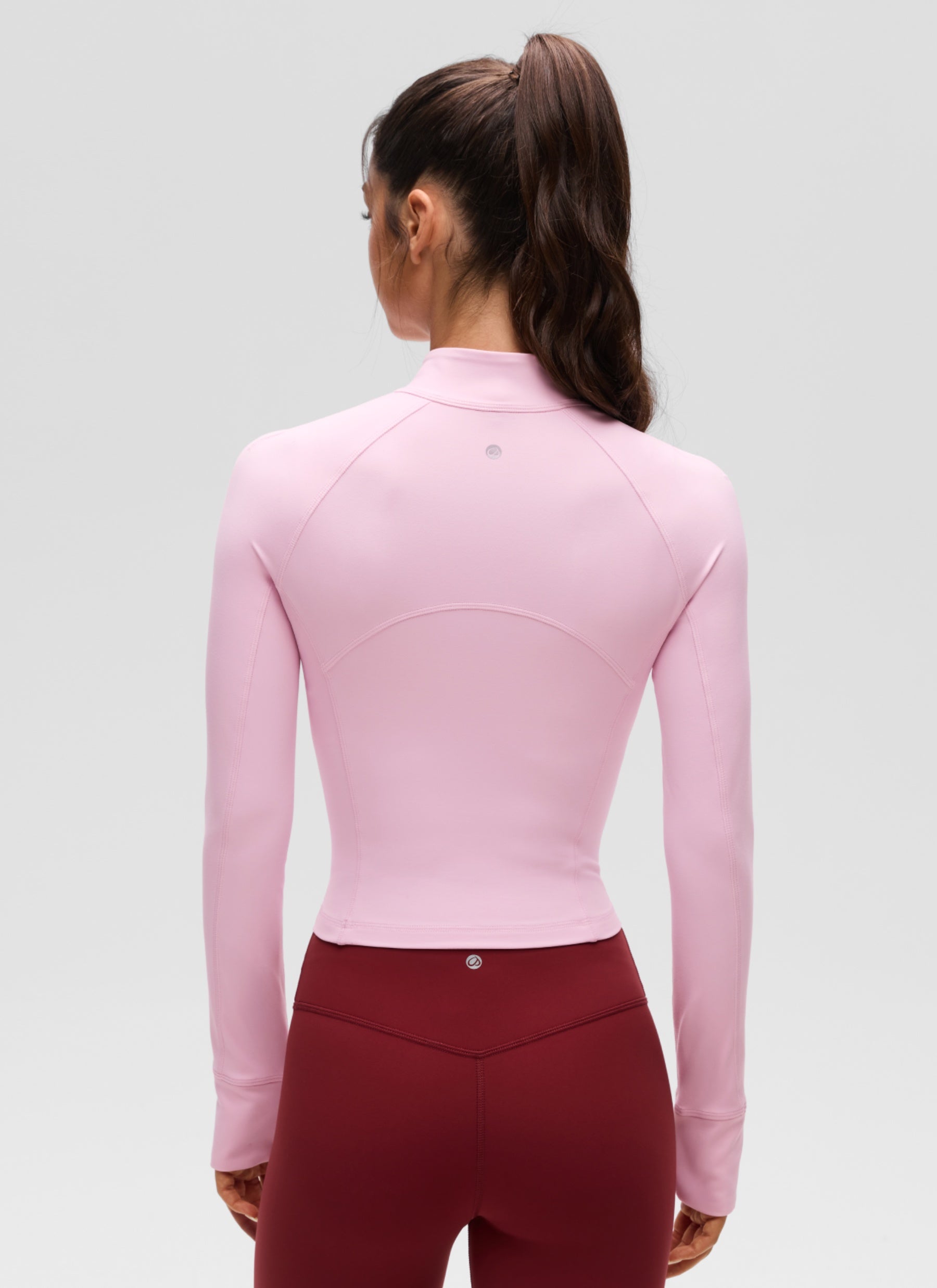 CRZ YOGA Tops de yoga de corte ceñido de manga larga con media cremallera Butterluxe para mujer Rosa peonía