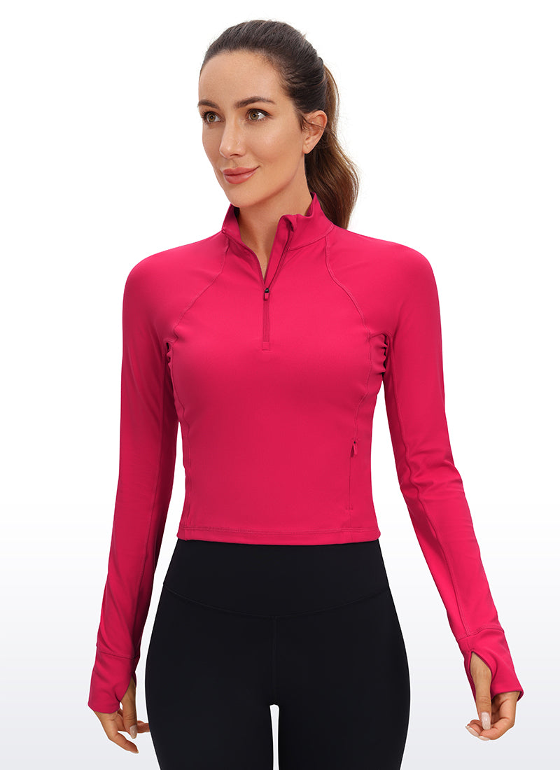 CRZ YOGA Women's Yoga Slim Fit Tops Butterluxe Half-Zip Long Sleeve Viva Magenta