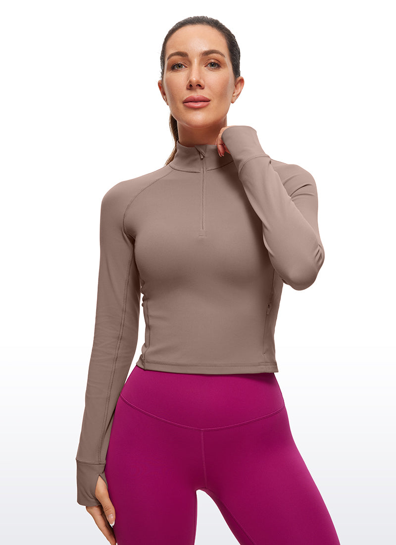 CRZ YOGA Women's Yoga Slim Fit Tops Butterluxe Half-Zip Long Sleeve Brown Purple