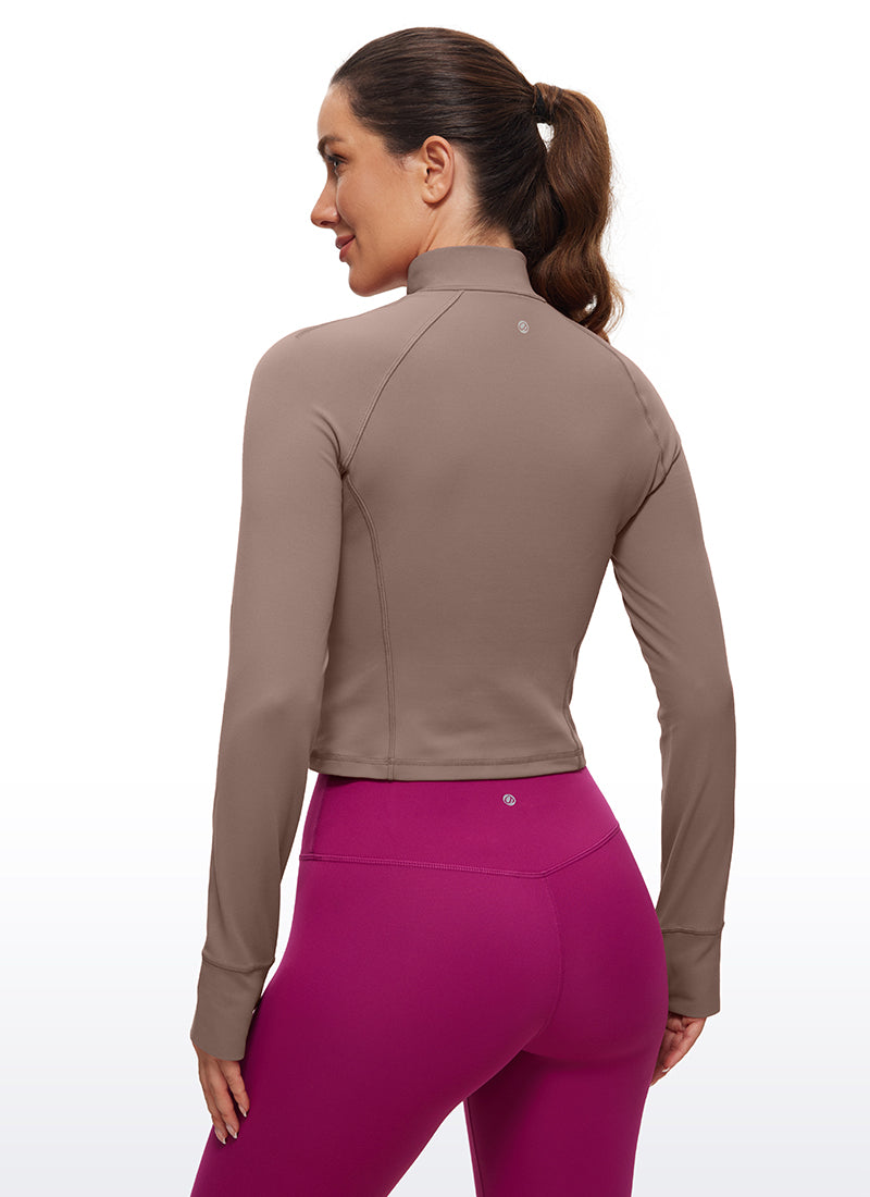 CRZ YOGA Women's Yoga Slim Fit Tops Butterluxe Half-Zip Long Sleeve Brown Purple