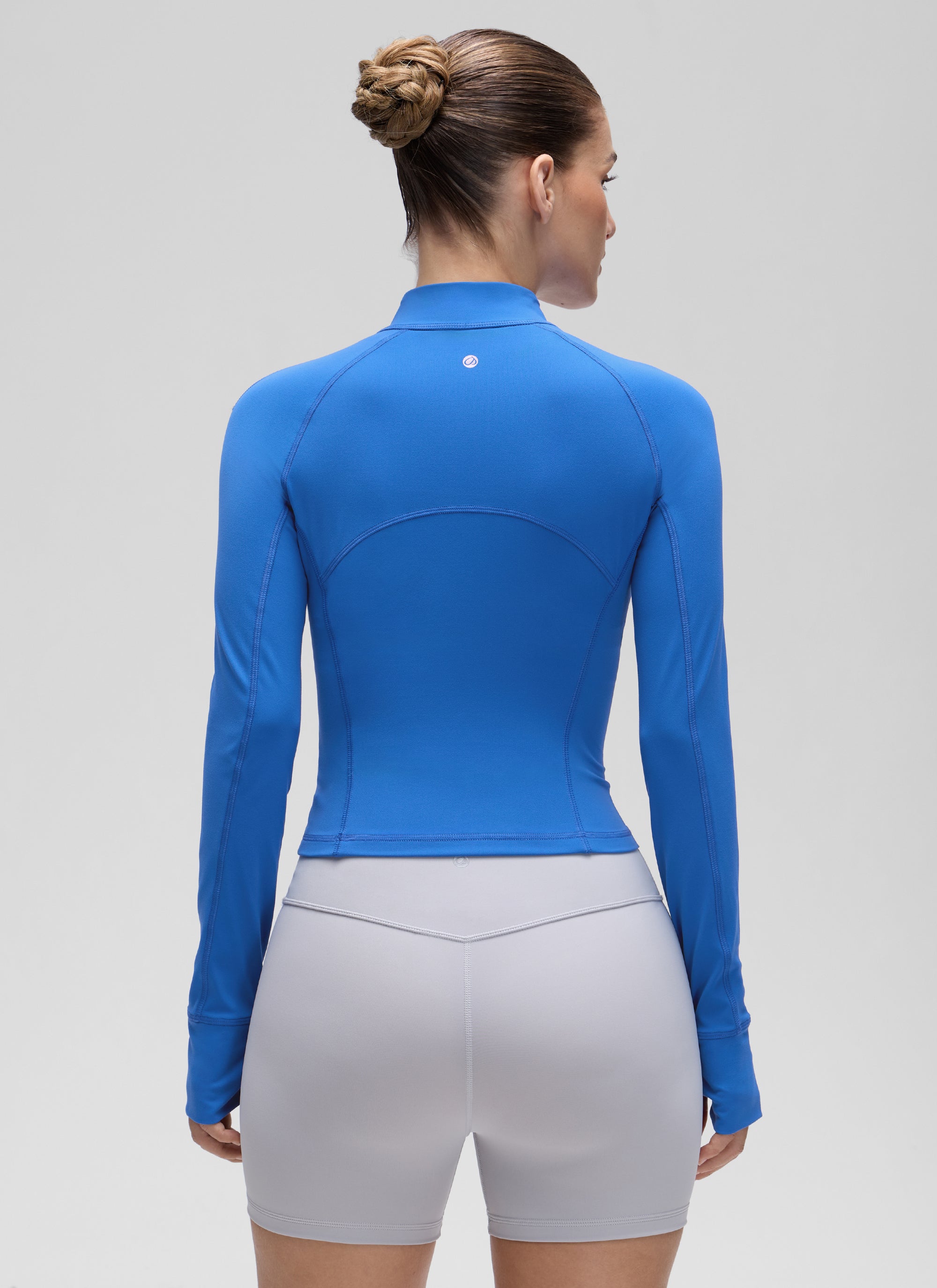 CRZ YOGA Tops de yoga de corte ceñido de manga larga con media cremallera Butterluxe para mujer Azul destello
