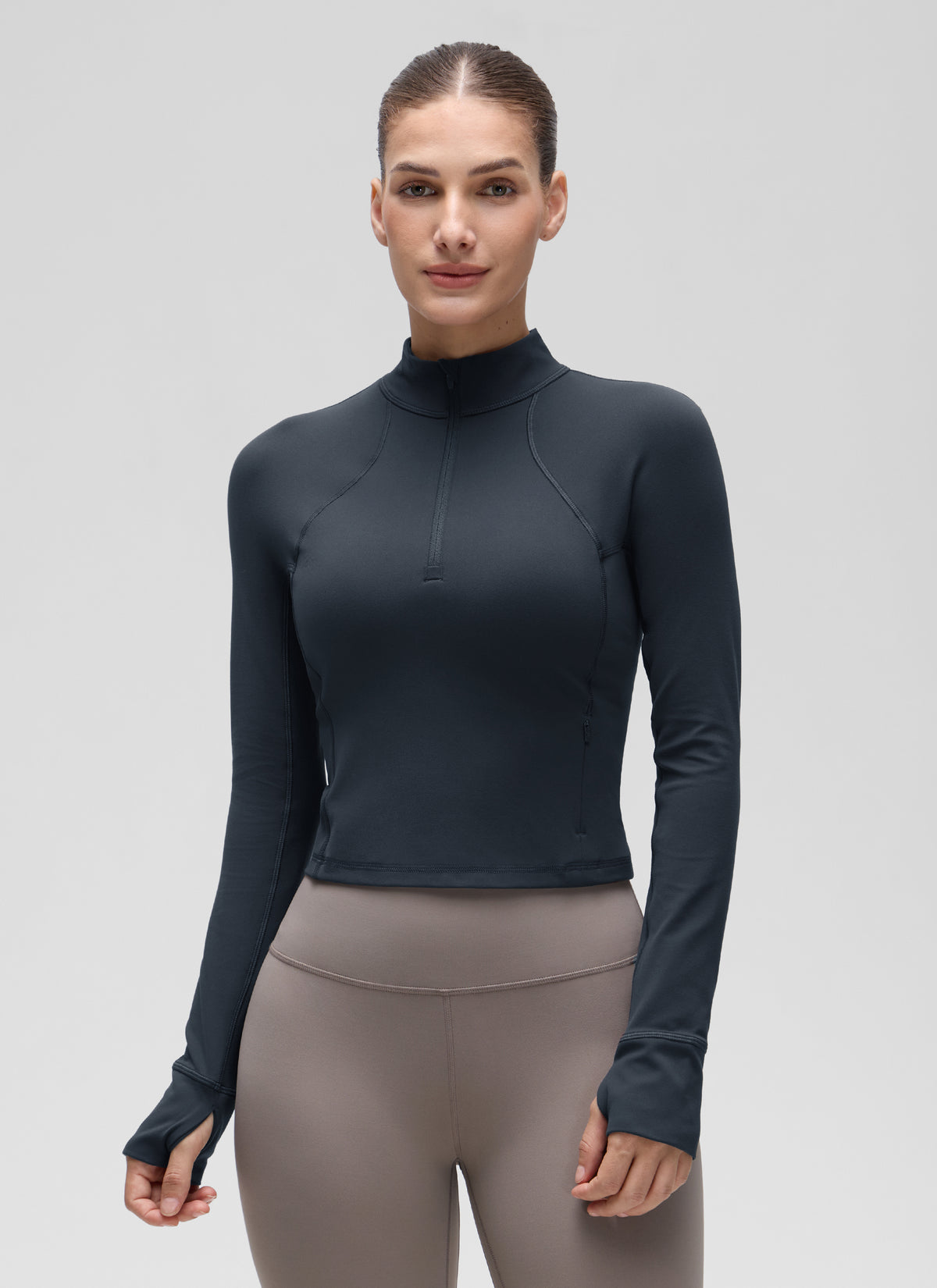 CRZ YOGA Women's Yoga Slim Fit Tops Butterluxe Half-Zip Long Sleeve True Navy