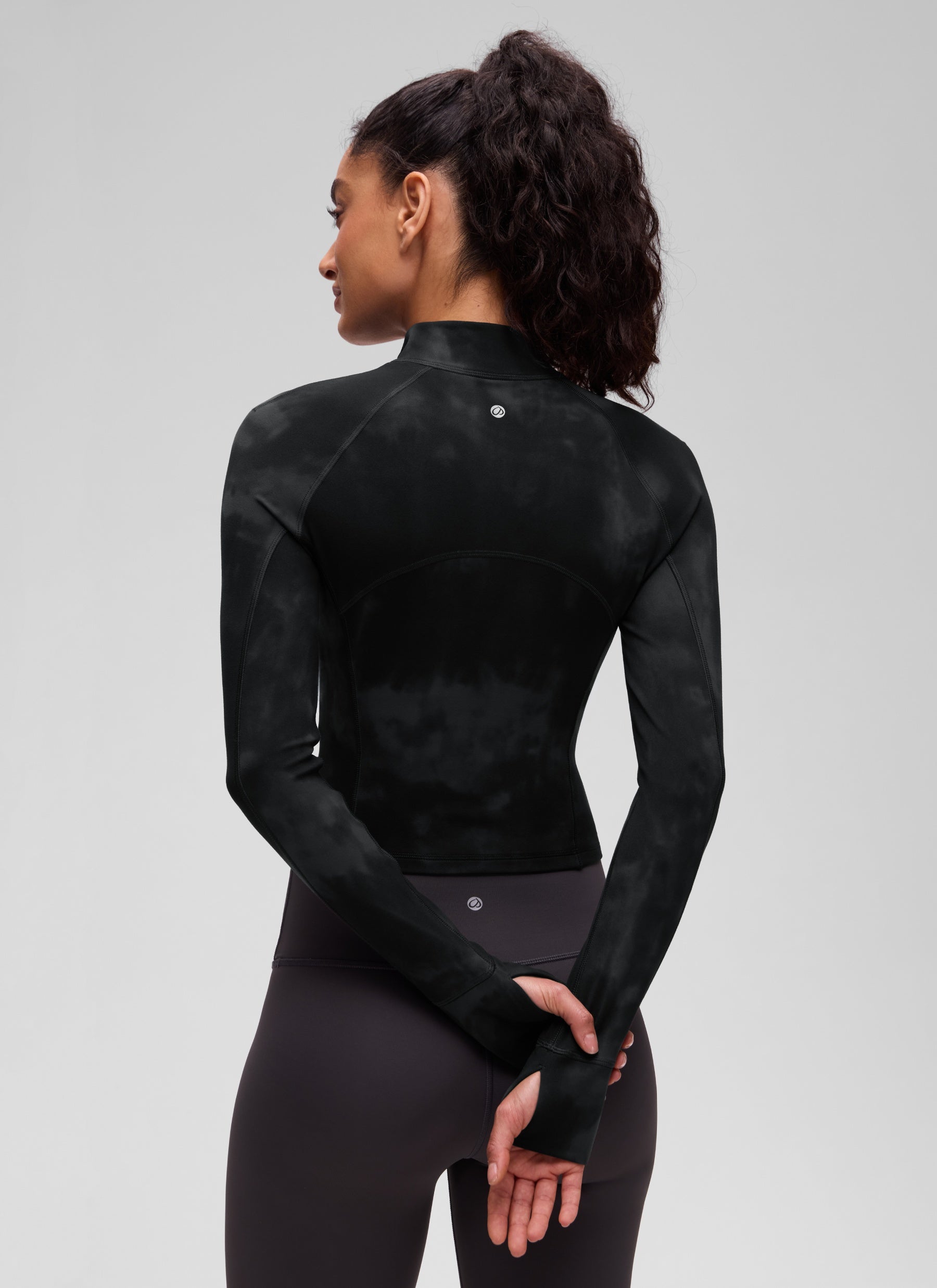 CRZ YOGA Women's Yoga Slim Fit Tops Butterluxe Half-Zip Long Sleeve Black Tie Dye Flowers