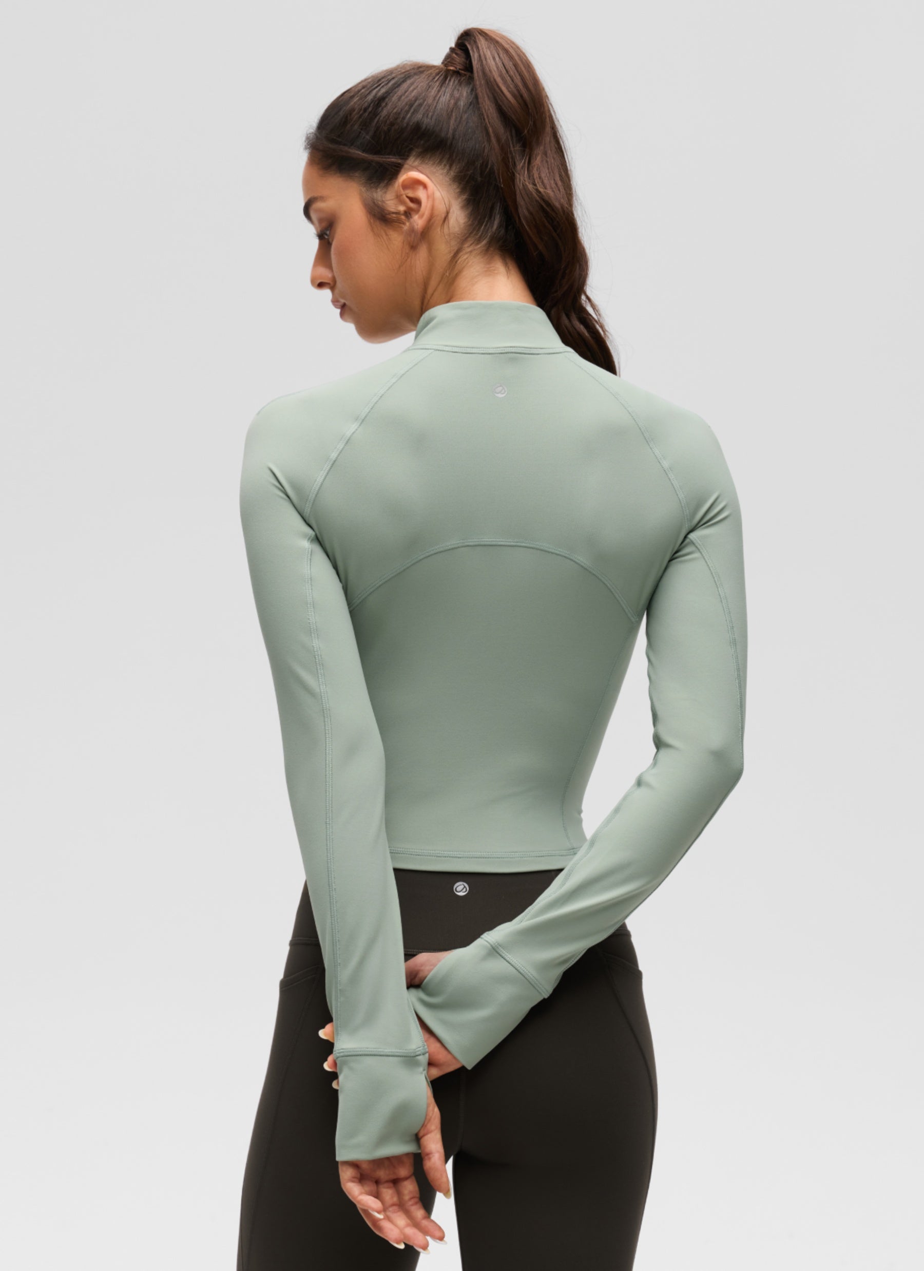 CRZ YOGA Women's Yoga Slim Fit Tops Butterluxe Half-Zip Long Sleeve Green Palm Court