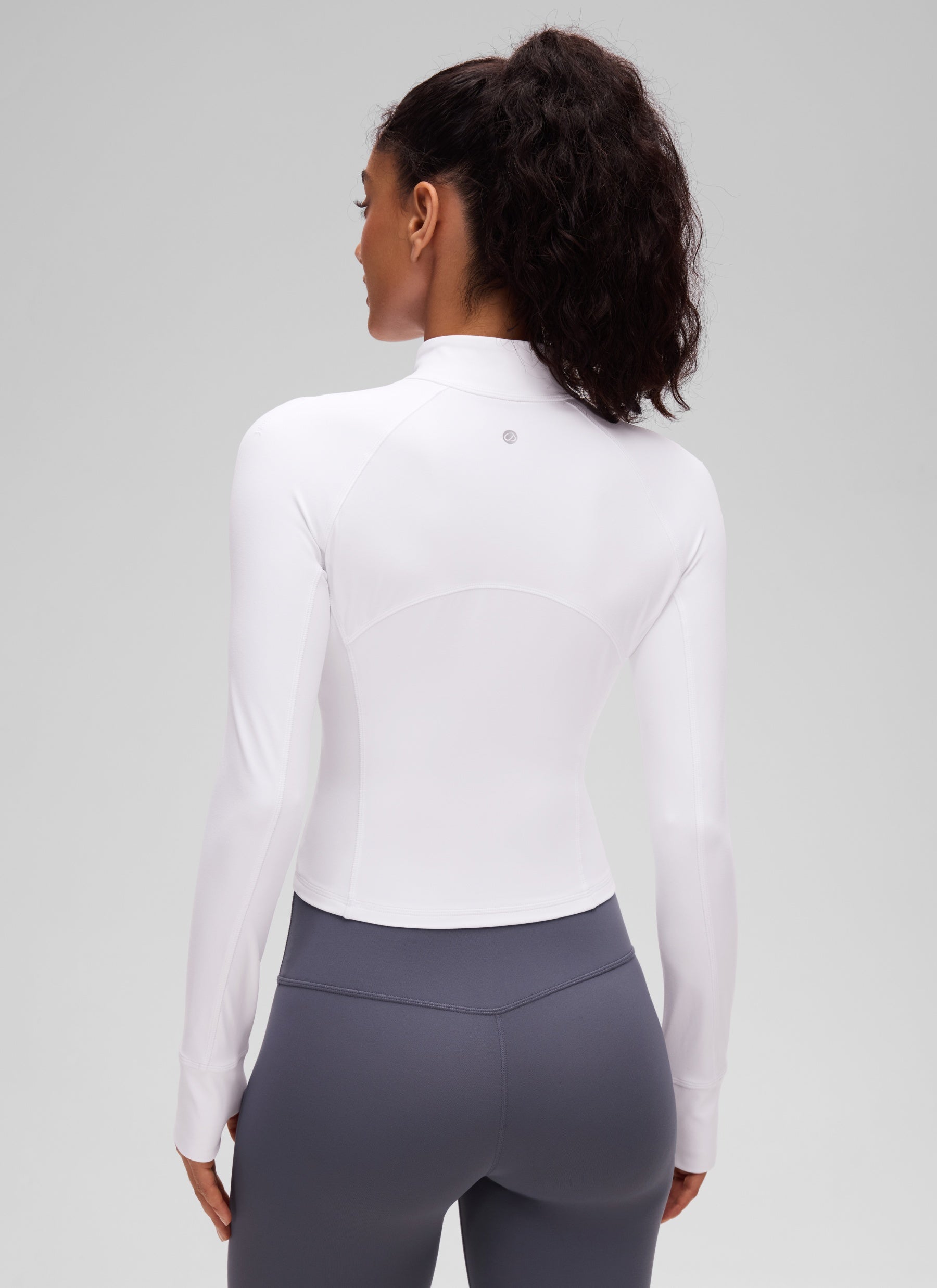 CRZ YOGA Tops de yoga de corte ceñido de manga larga con media cremallera Butterluxe para mujer Blanco