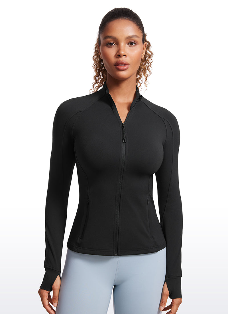CRZ YOGA Women's Yoga Slim Fit Tops Butterluxe Full Zip Long Sleeves Black