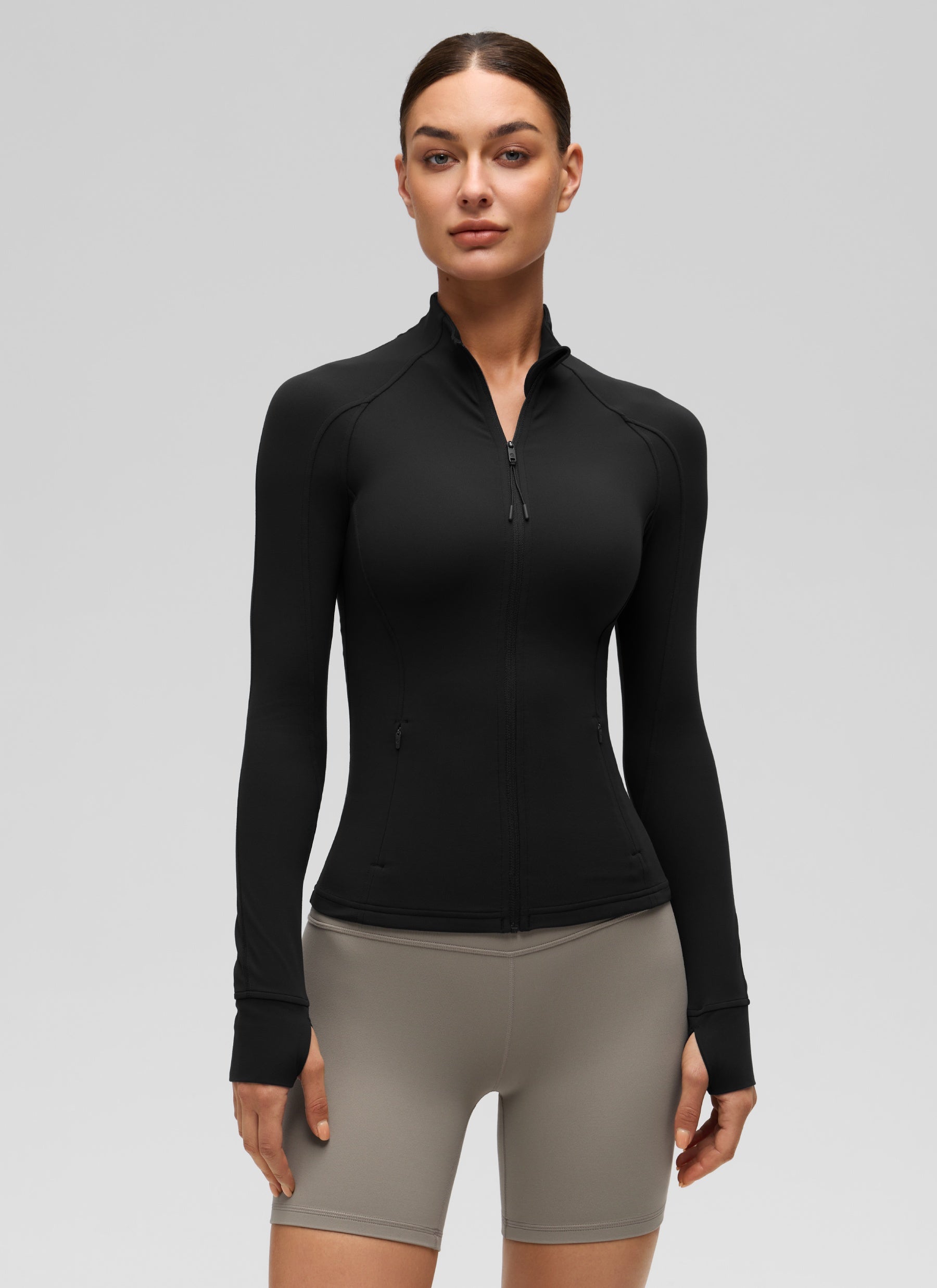 Hauts de yoga coupe slim Butterluxe à manches longues et zip intégral pour femme CRZ YOGA Noir