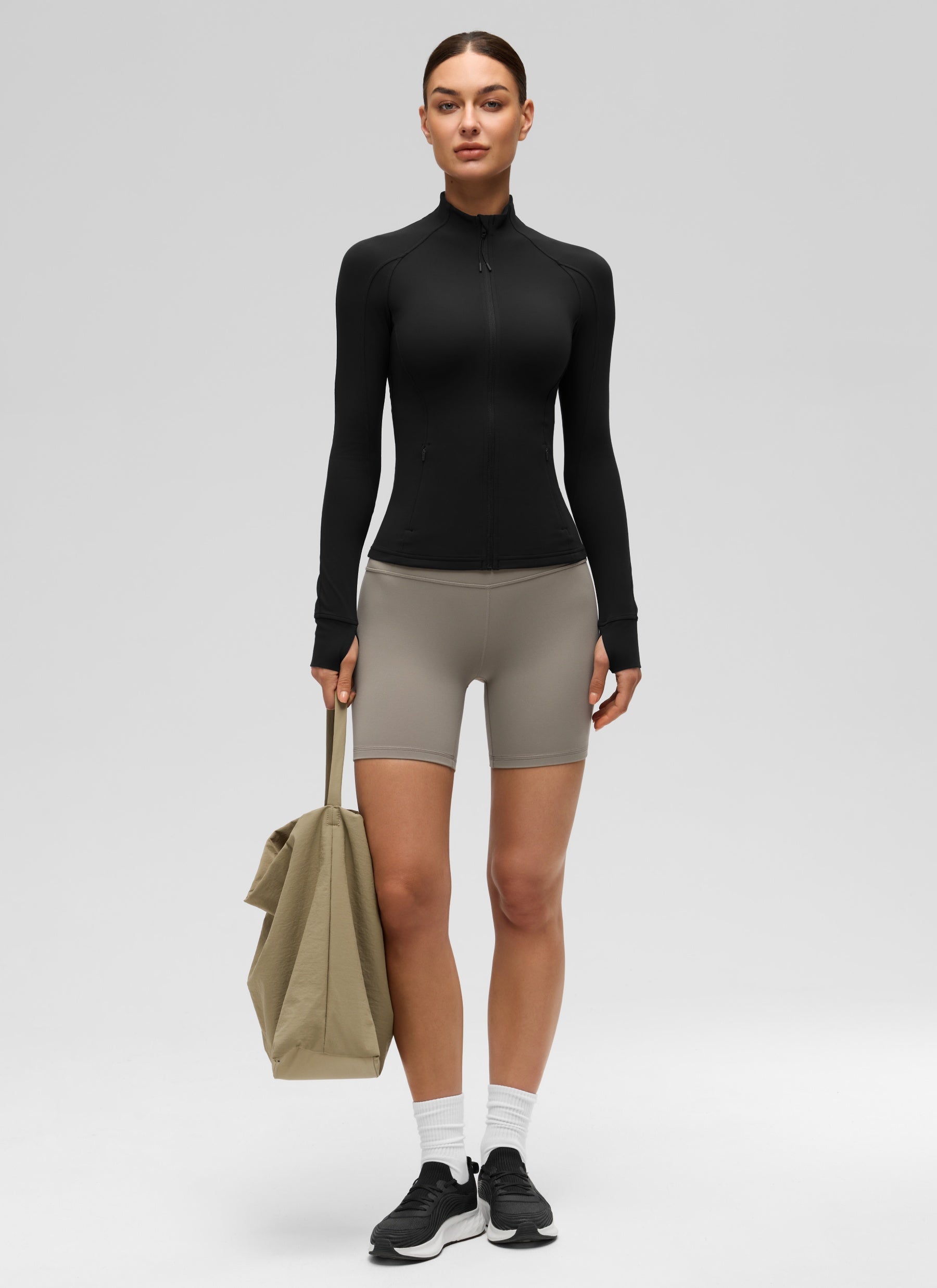 Hauts de yoga coupe slim Butterluxe à manches longues et zip intégral pour femme CRZ YOGA Noir