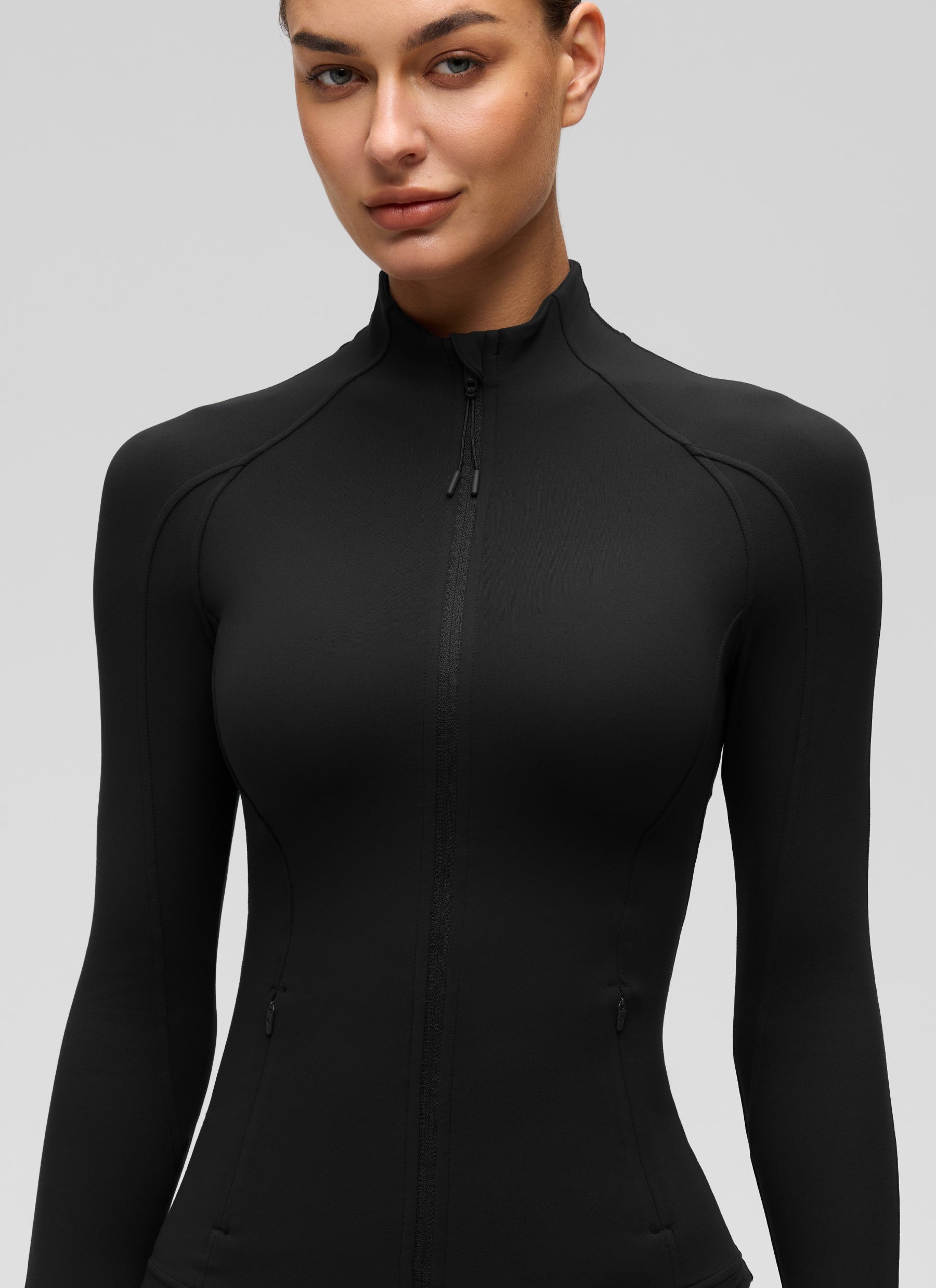 Hauts de yoga coupe slim Butterluxe à manches longues et zip intégral pour femme CRZ YOGA Noir