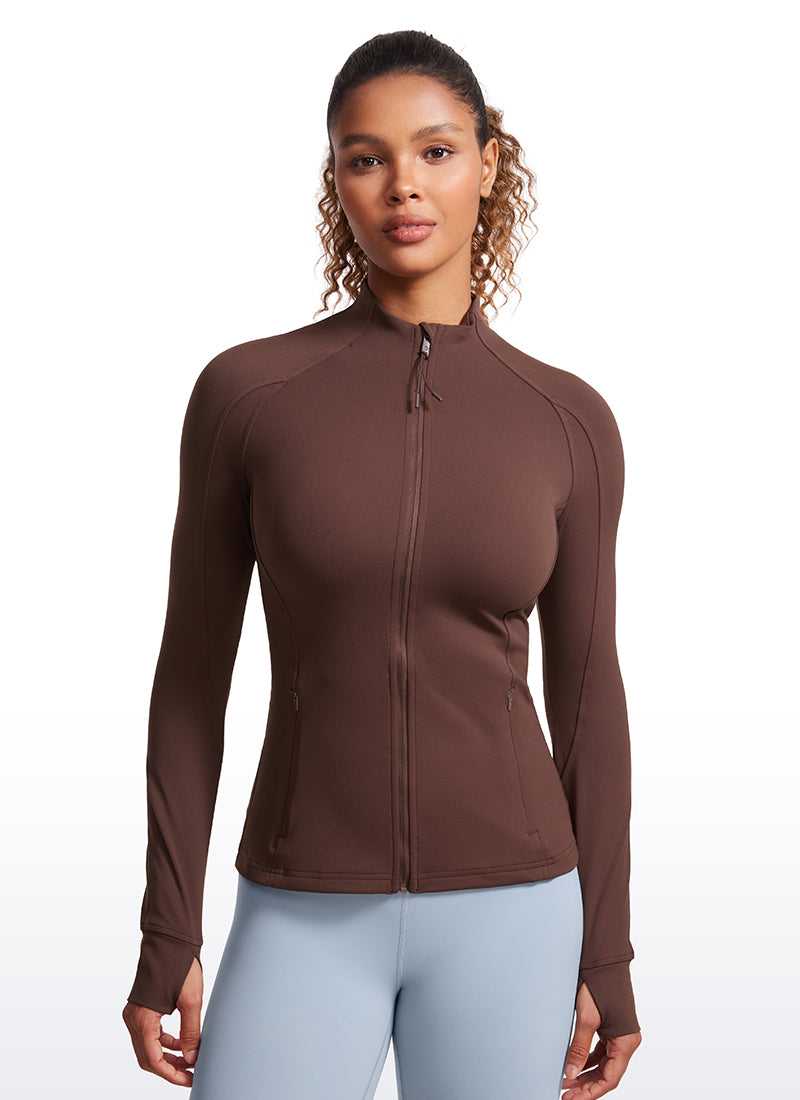 Hauts de yoga coupe slim Butterluxe à manches longues et zip intégral pour femme CRZ YOGA Taupe