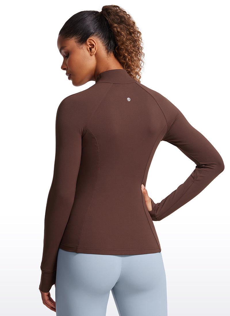 Hauts de yoga coupe slim Butterluxe à manches longues et zip intégral pour femme CRZ YOGA Taupe
