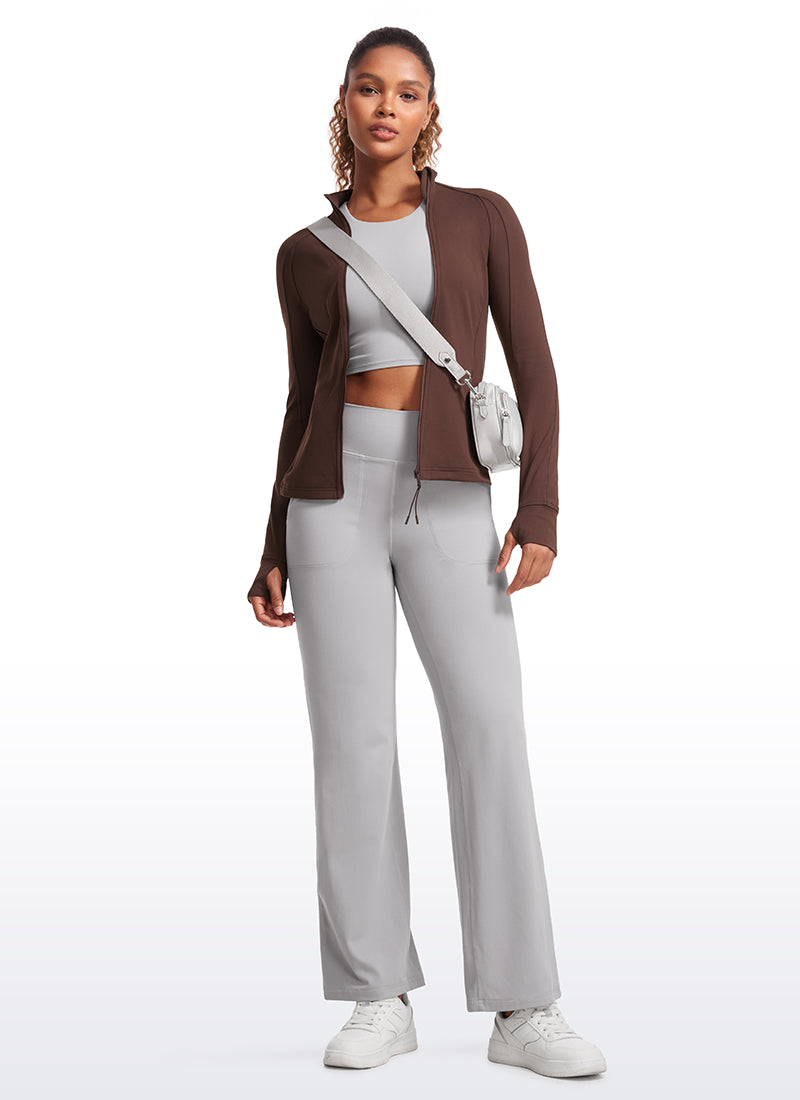 Hauts de yoga coupe slim Butterluxe à manches longues et zip intégral pour femme CRZ YOGA Taupe