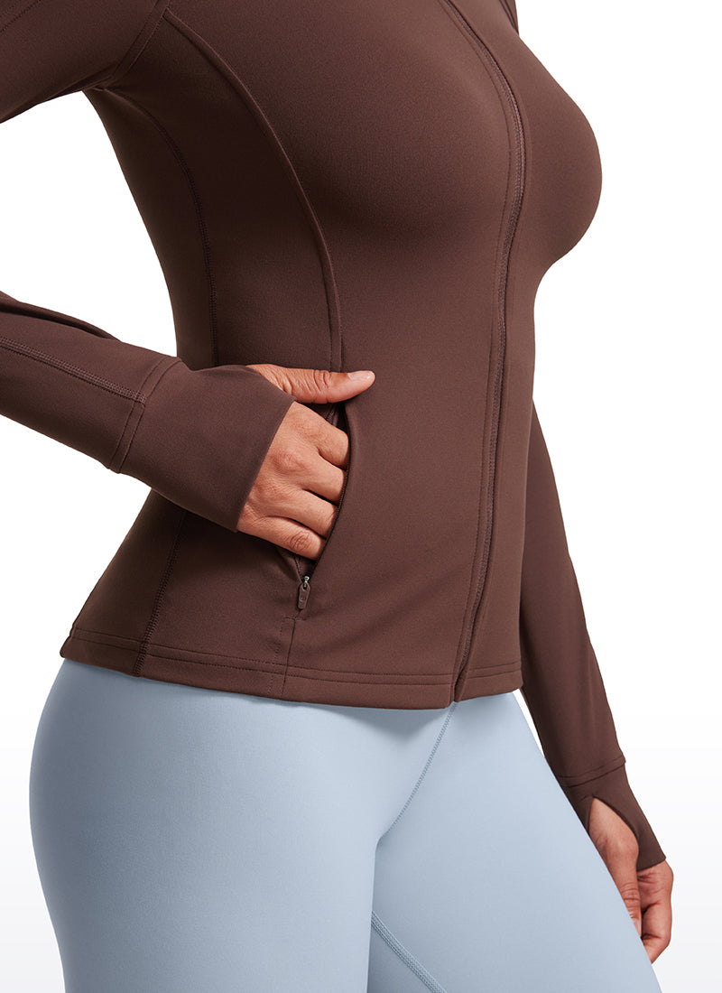 Hauts de yoga coupe slim Butterluxe à manches longues et zip intégral pour femme CRZ YOGA Taupe